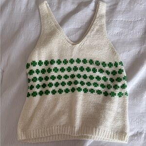 Cream and Green Knit Sleeveless Tank Top
